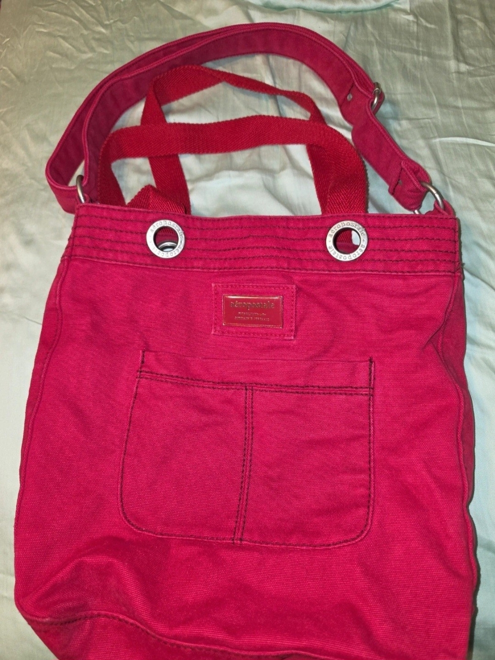 Aeropostale Red Canvas Over The Shoulder Tote Bag